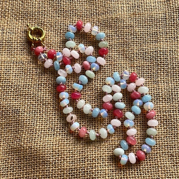 Stone morganite Rainbow with opal stone knotted necklace 24” amazing 2025 - Picture 7 of 9